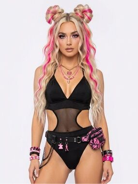 FESTIVAL BODYSUIT | BLACK SHEER HALTER RAVE BODYSUIT